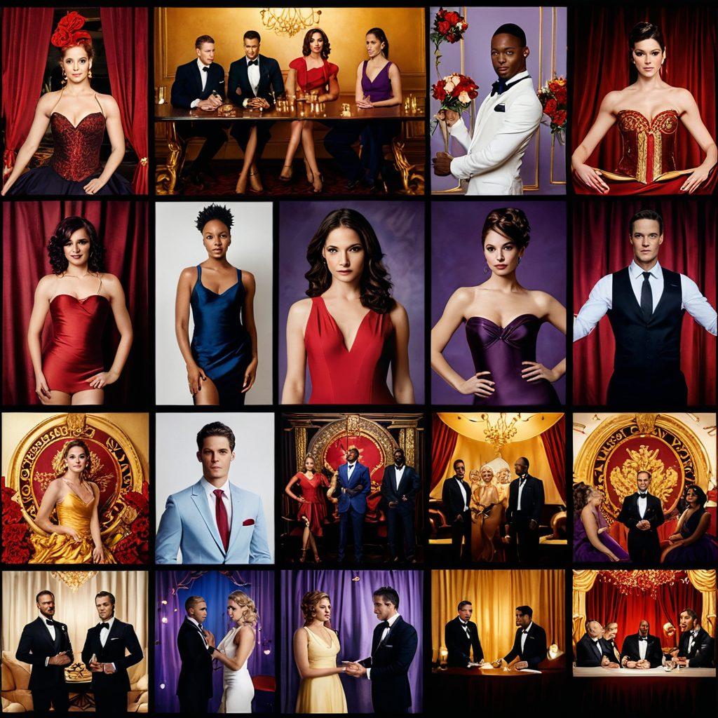 A visually striking collage featuring diverse representations of the adult industry: elegant performers on stage, a confident director at a film set, and a whimsical creative team brainstorming. Incorporate symbols of insurance, like shields and policy documents, seamlessly integrated into the scene. The color palette should be bold and passionate, evoking feelings of empowerment and creativity. Include soft lighting to create an inviting atmosphere. super-realistic. vibrant colors.